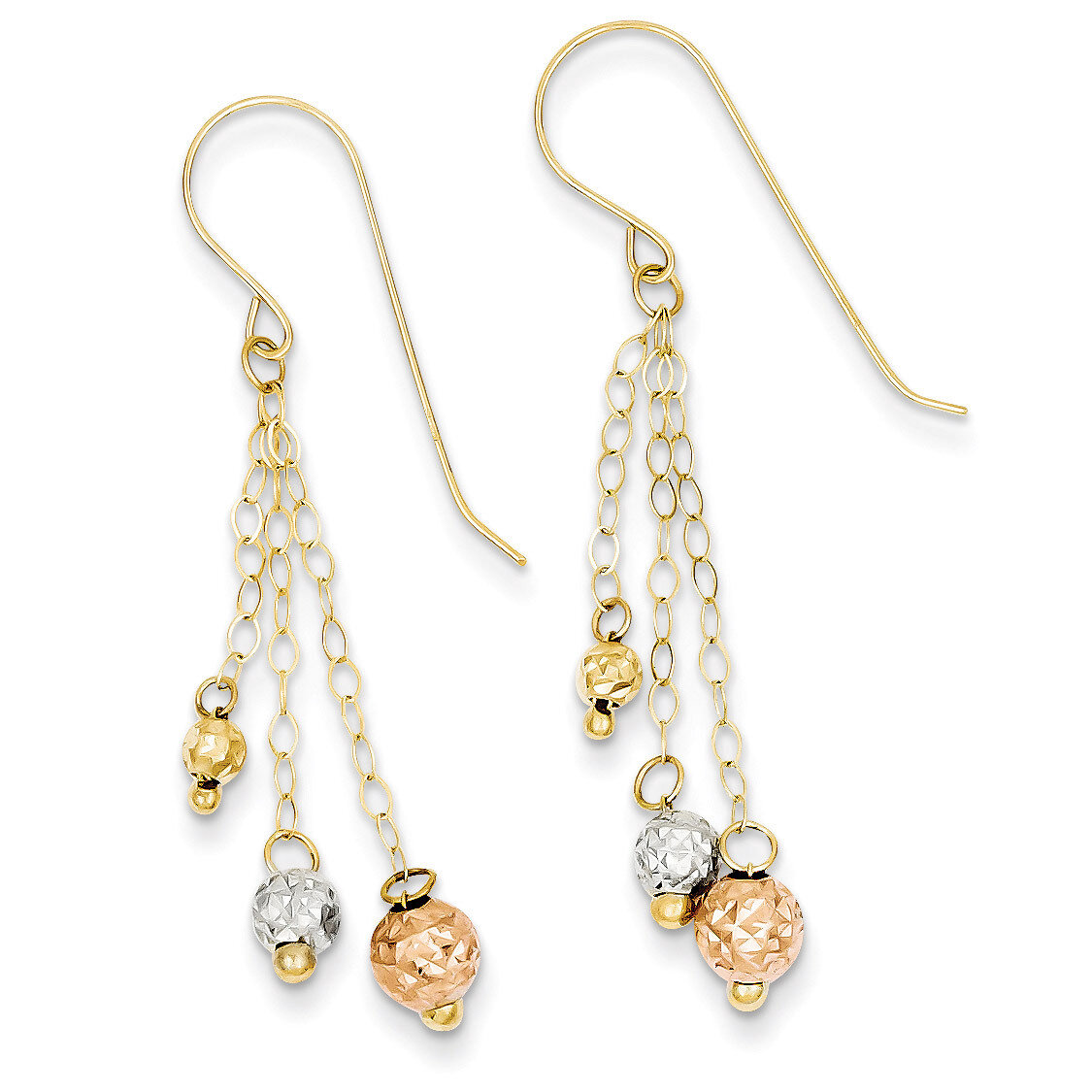 Strands with Diamond Cut Bead Earrings 14k Tri-Color Gold TL859, MPN: TL859, 883957026824