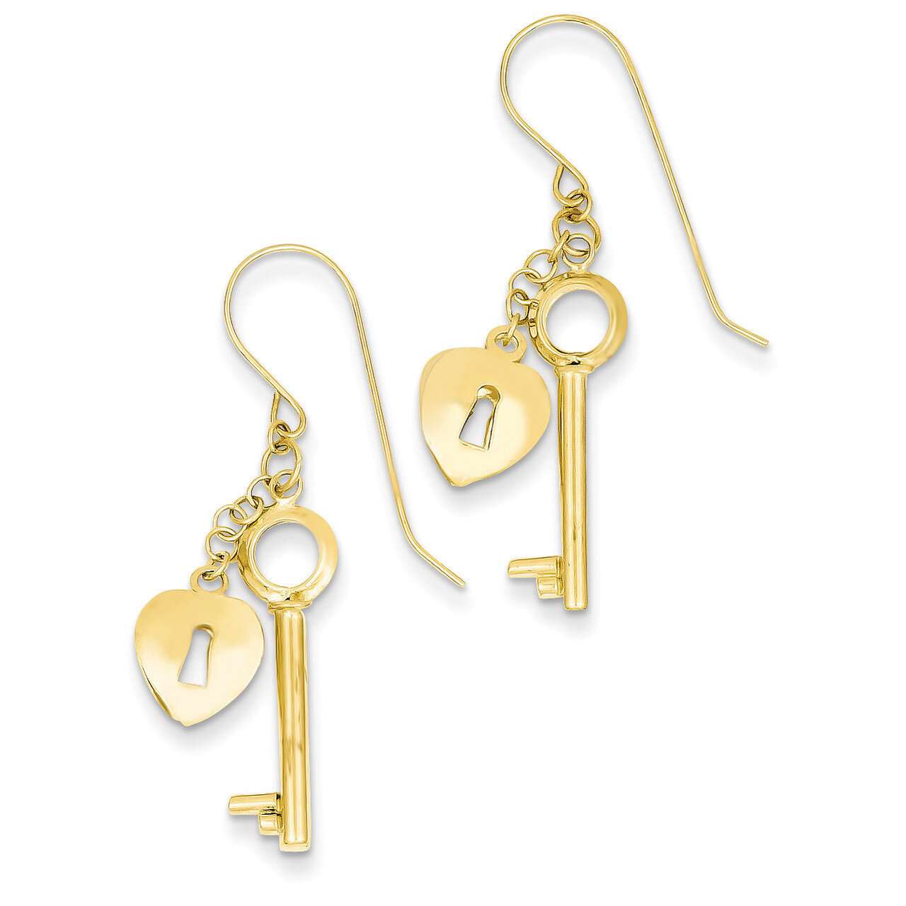 Puff Heart Lock and Key Earrings 14k Gold TL869