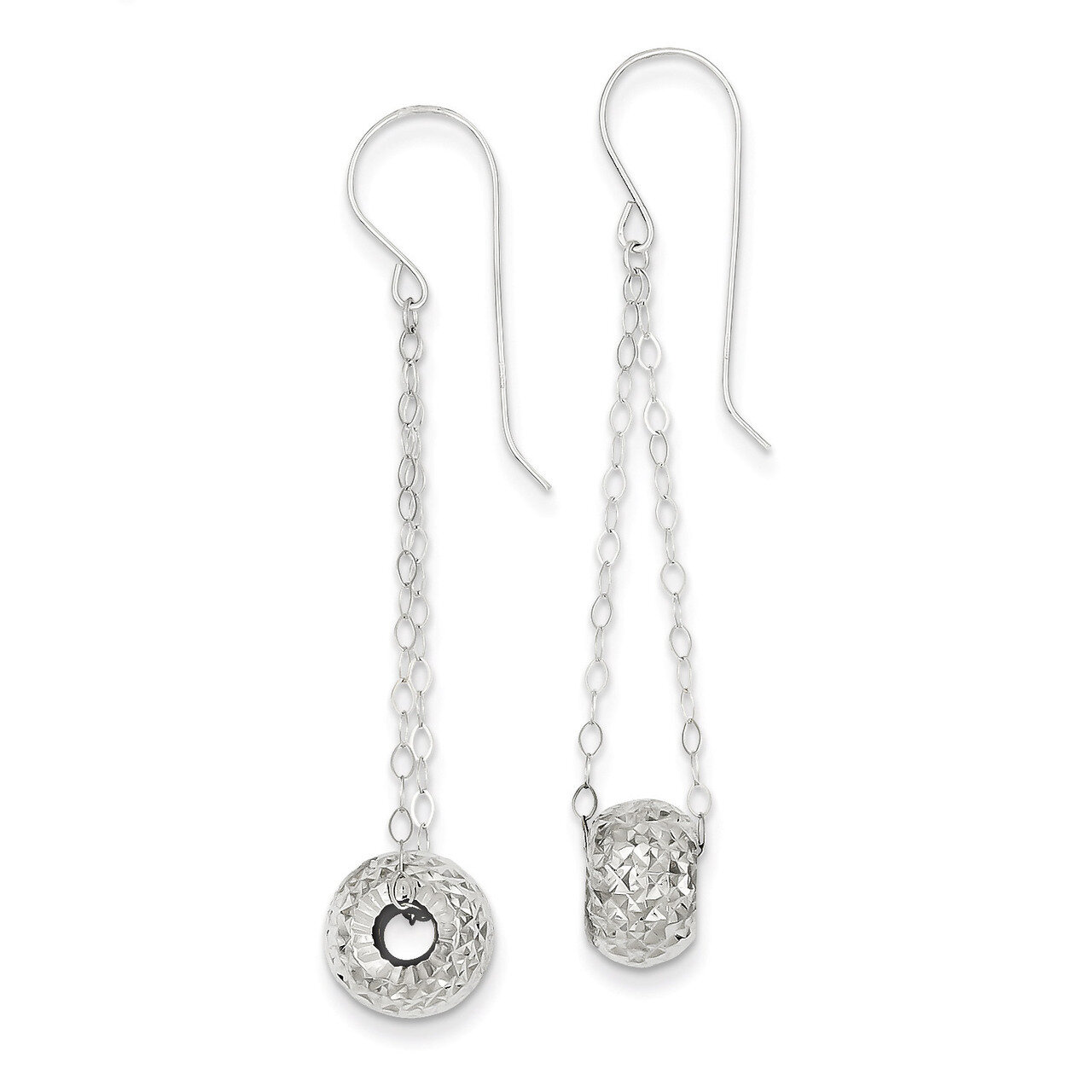 Chain with Diamond-cut Puff Donut Bead Earrings 14k White Gold TL929