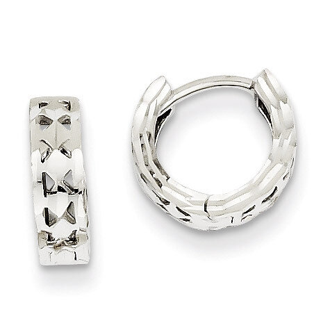 Diamond-cut Hinged Hoop Earrings 14k White Gold TM582, MPN: TM582, 886774562988