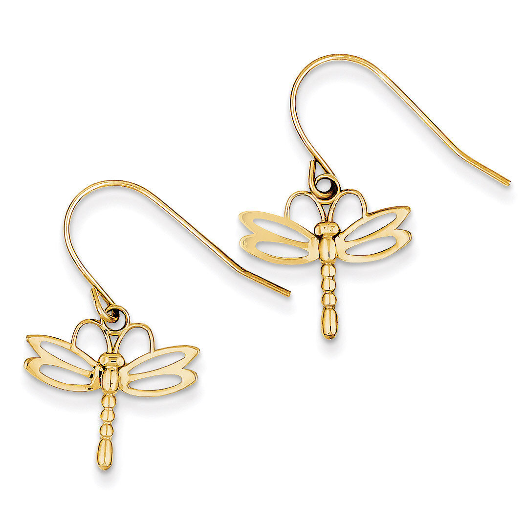 Dragonfly Shepherd Hook Earrings 14k Gold TM748