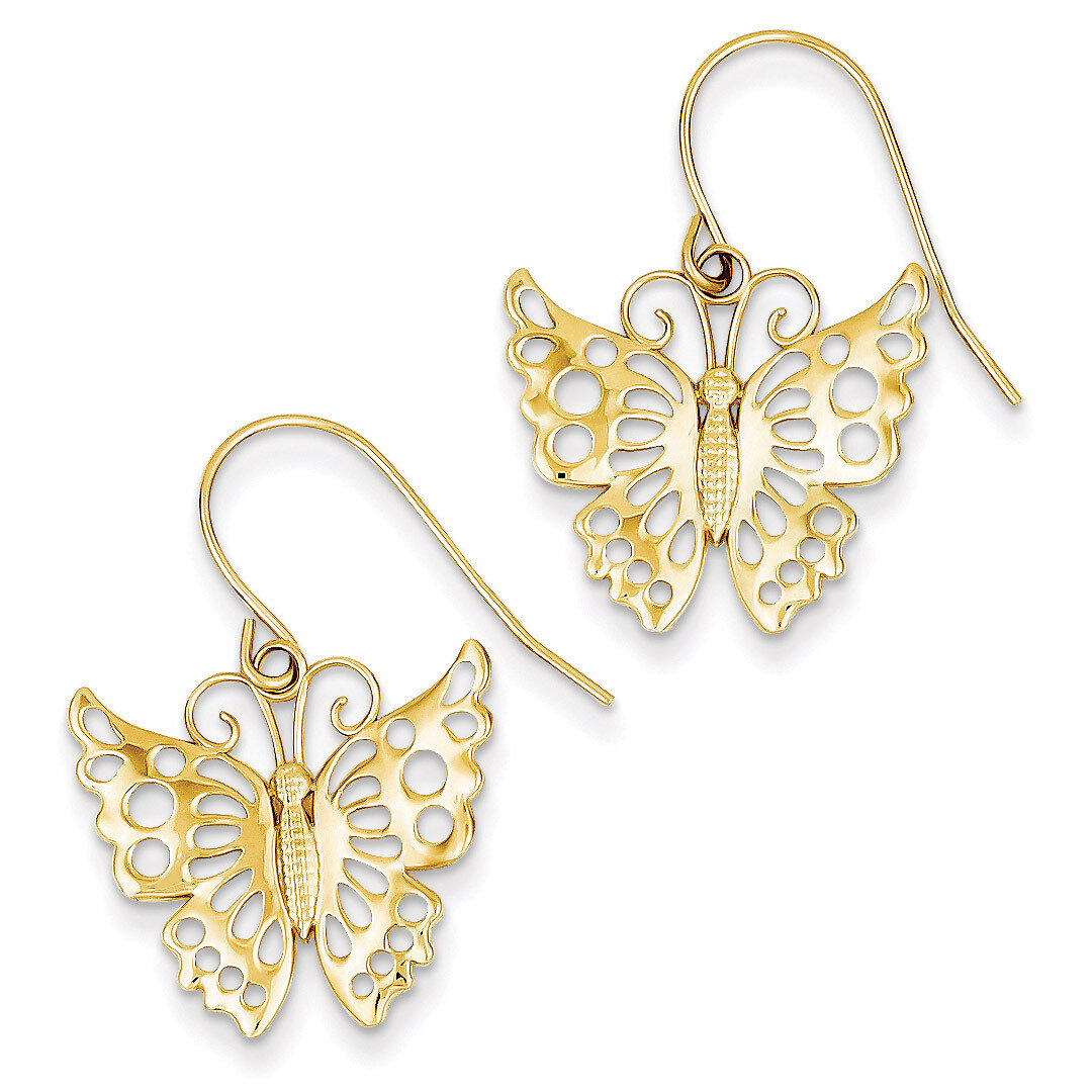 Dangle Butterfly Shepherd Hook Earrings 14k Gold TM751, MPN: TM751, 886774761664