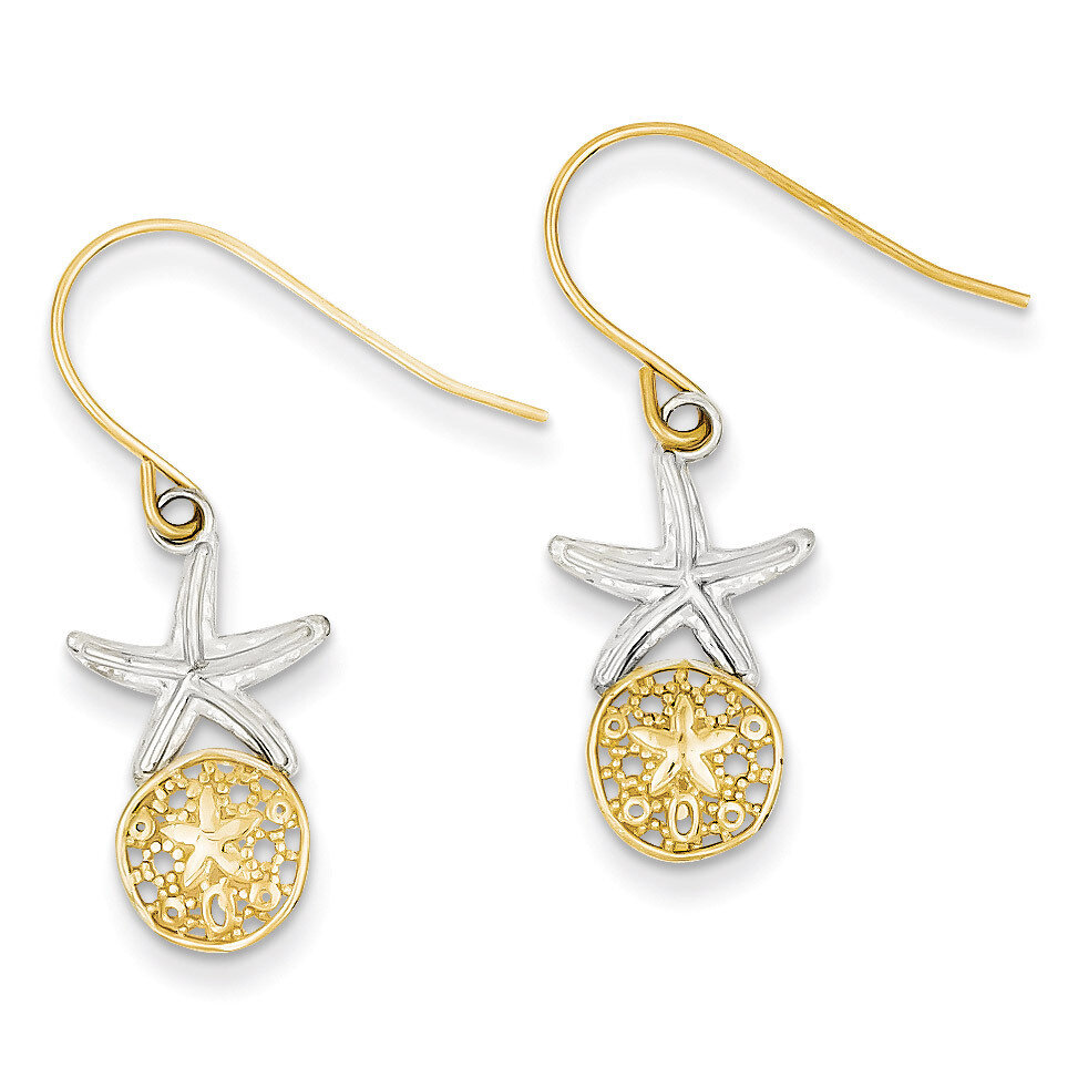 Starfish with Sand Dollar Shepherd Hook Earrings 14K Gold & Rhodium TM770