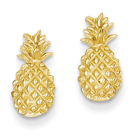 Pineapple Post Earrings 14k Gold Polished & Textured TM773