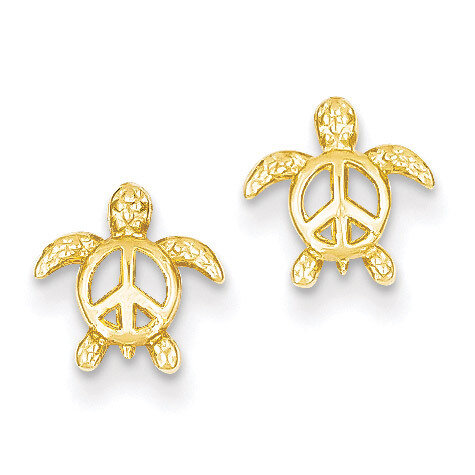 Peace Turtle Post Earrings 14k Gold TM777