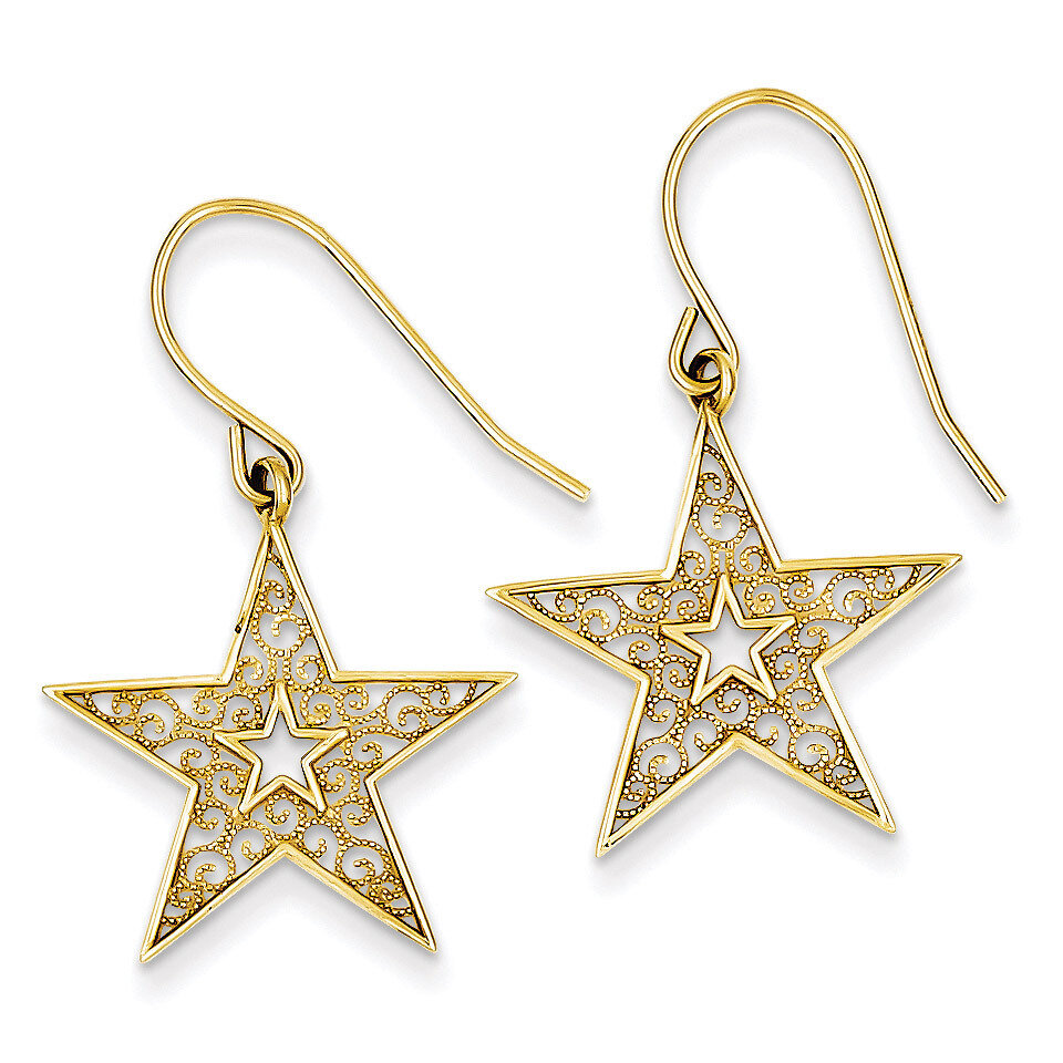 Filigree Star Shepherd Hook Earrings 14k Gold TM784, MPN: TM784, 883957019161