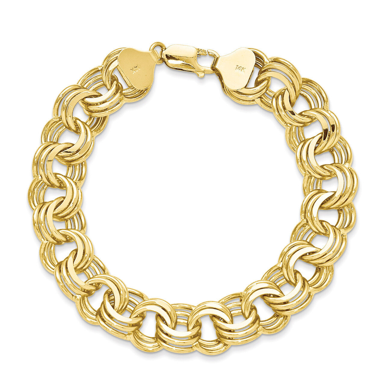 Triple Link Charm Bracelet 7.5 Inch 14k Gold TO670-7.5