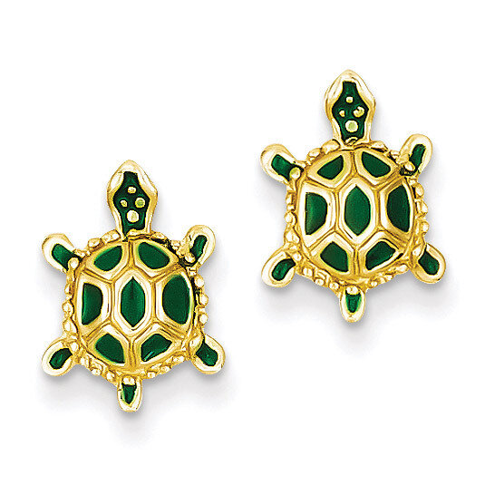Green Enameled Turtle Post Earrings 14k Gold TP165