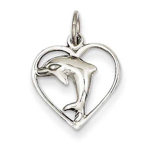 Dolphin in Heart Charm 14k White Gold WCH109