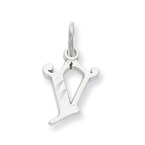 Diamond-cut Initial V Charm 14k White Gold WCH139-V, MPN: WCH139-V, 883957130736