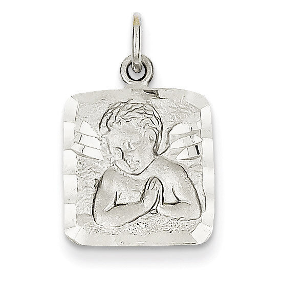 Satin & Diamond-cut Angel Charm 14k White Gold WCH48