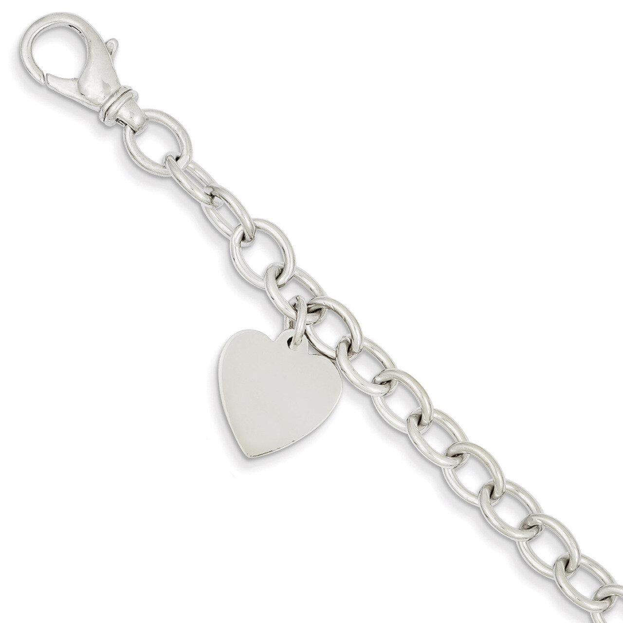 8.5in Polished Engravable Link with Heart Charm Bracelet 8.5 Inch 14k White Gold WLK312-8.5