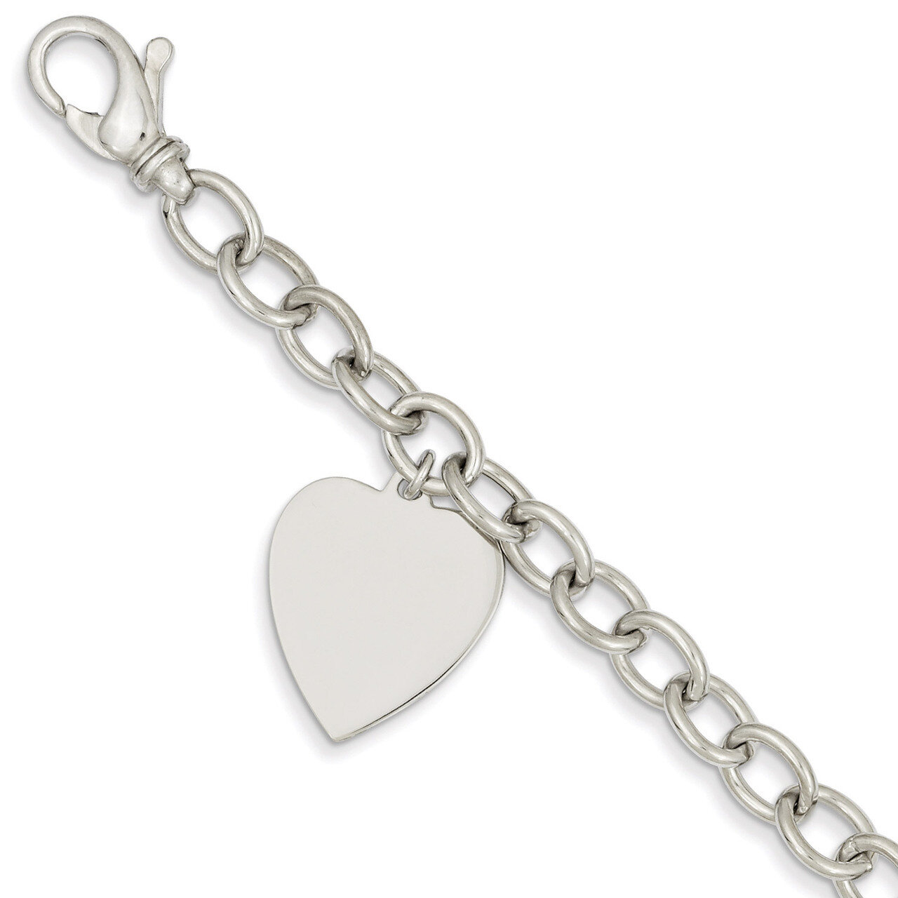 8.5in Polished Engravable Link with Heart Charm Bracelet 8.5 Inch 14k White Gold WLK313-8.5