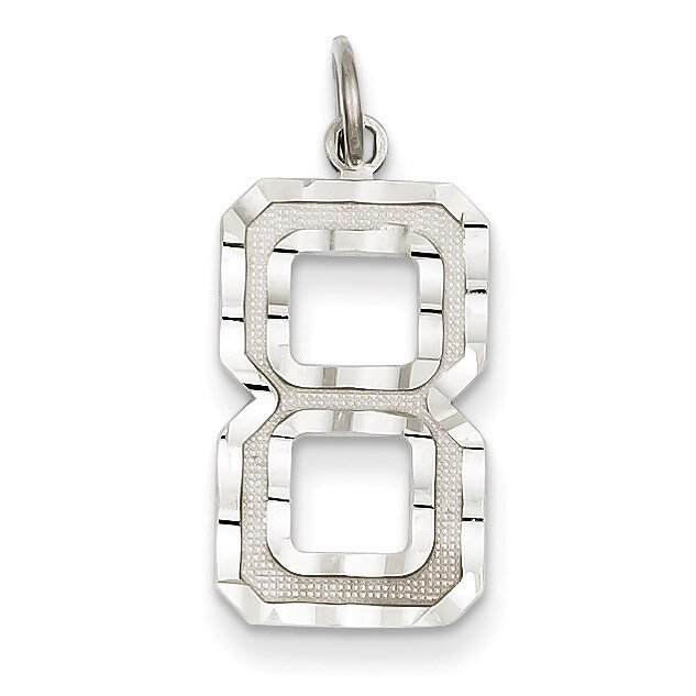 Casted Large Diamond Cut Number 8 Charm 14k White Gold WLN08