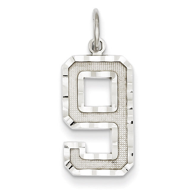Casted Large Diamond Cut Number 9 Charm 14k White Gold WLN09