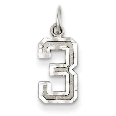 Casted Small Diamond Cut Number 3 Charm 14k White Gold WSN03