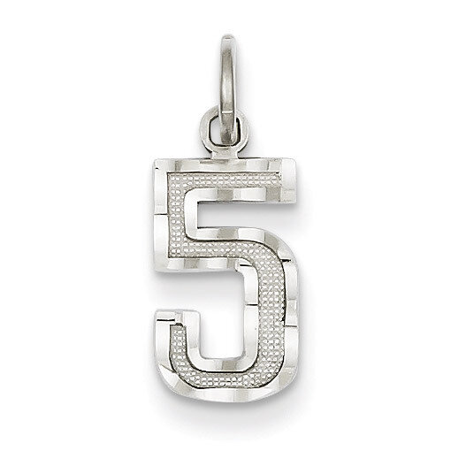 Casted Small Diamond Cut Number 5 Charm 14k White Gold WSN05
