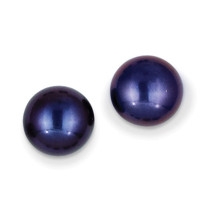 10-11mm Black Button Cultured Pearl Stud Earrings 14k Gold X100BB