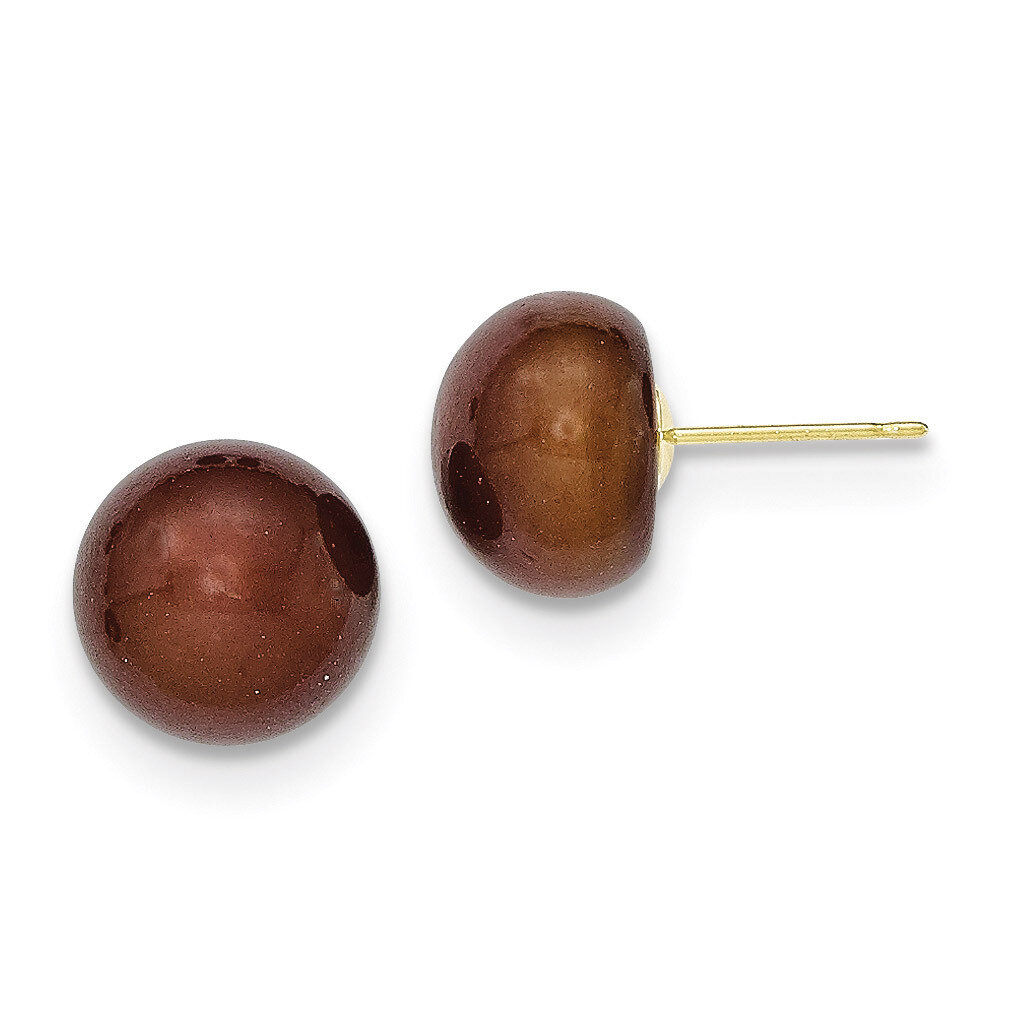 10-11mm Coffee Button Cultured Pearl Stud Earrings 14k Gold X100BC, MPN: X100BC, 191101432828