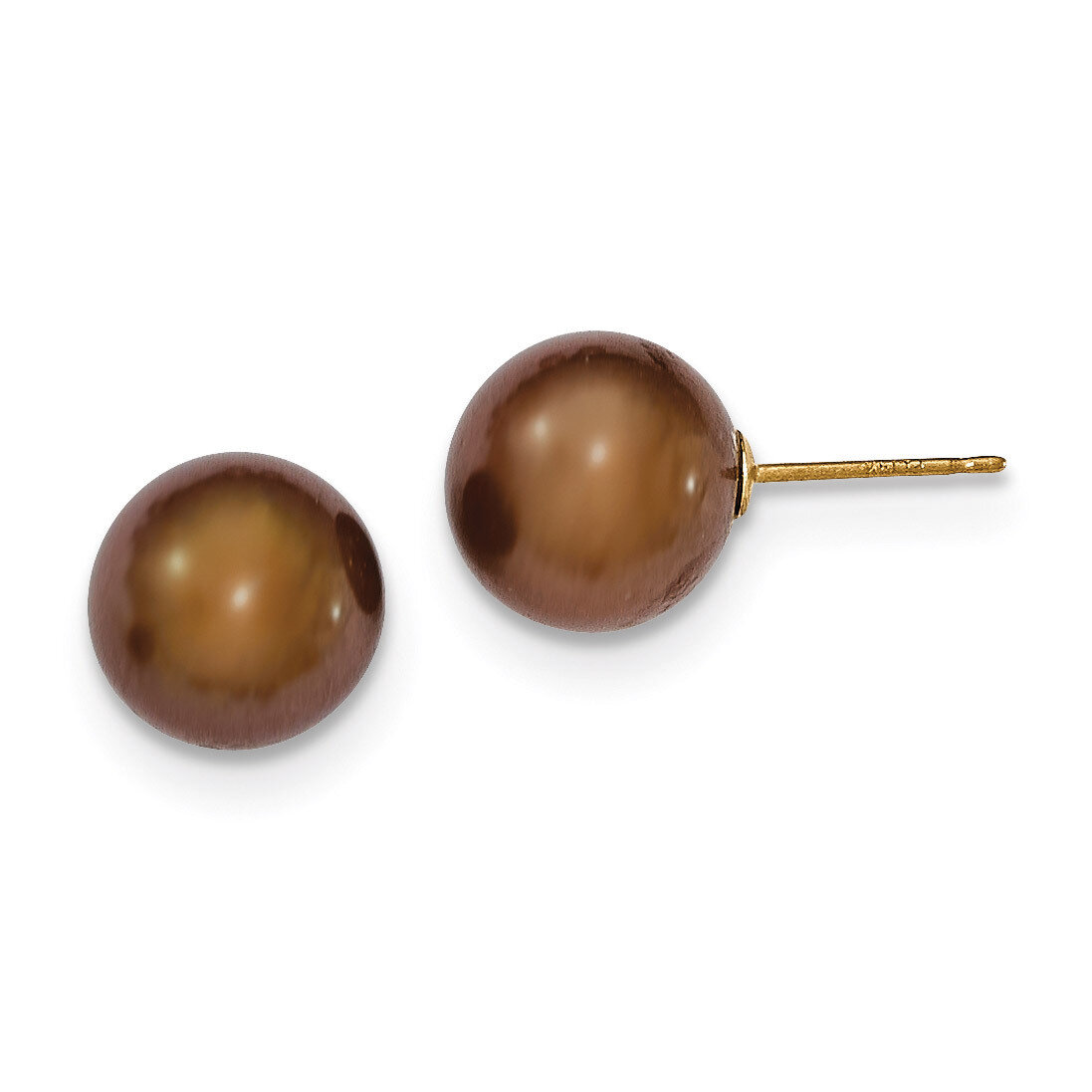 10-11mm Coffee Round Cultured Pearl Stud Earrings 14k Gold X100PC