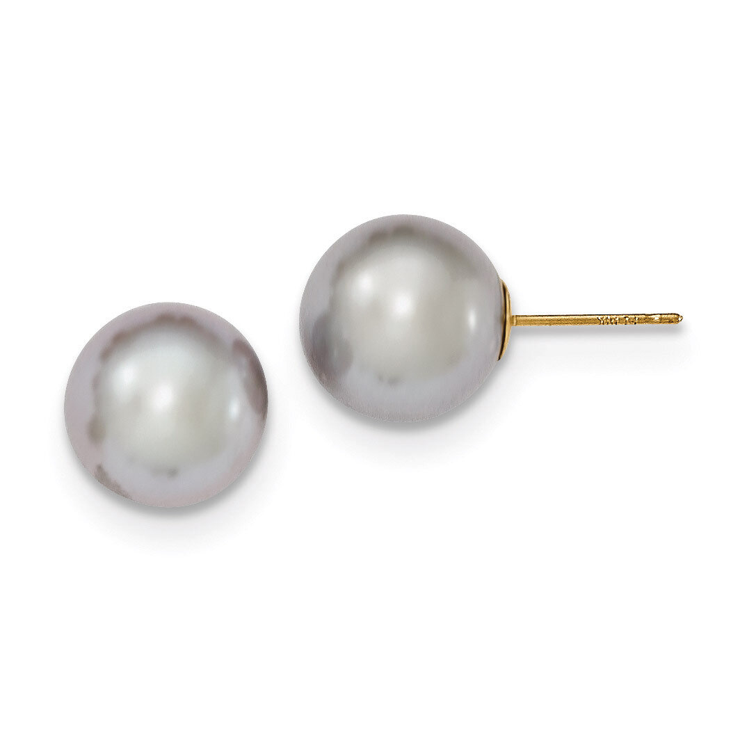 10-11mm Grey Round Cultured Pearl Stud Earrings 14k Gold X100PG