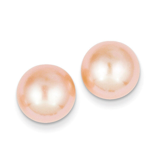 11-12mm Pink Button Cultured Pearl Stud Earrings 14k Gold X110BPI
