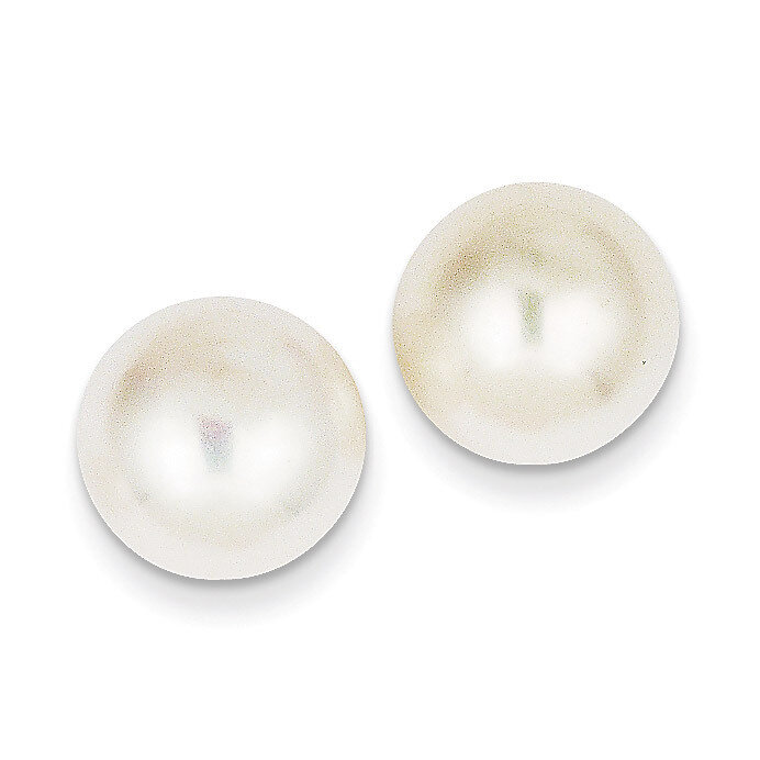 11-12mm White Button Cultured Pearl Stud Earrings 14k Gold X110BW