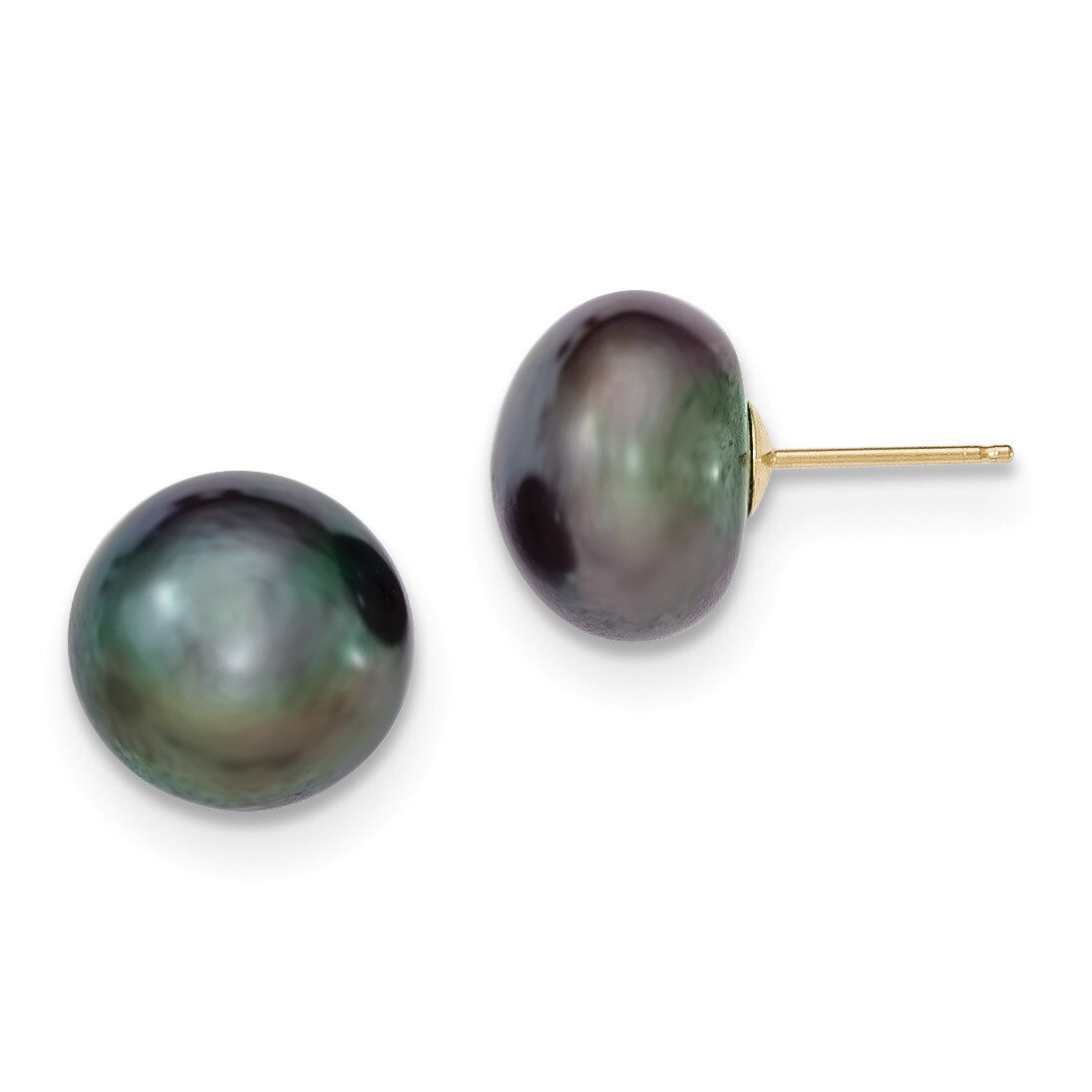 12-13mm Black Button Cultured Pearl Stud Earrings 14k Gold X120BB, MPN: X120BB, 191101432934