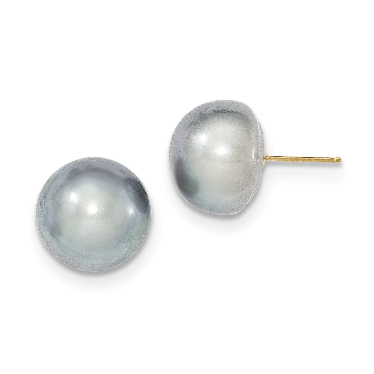 12-13mm Grey Button Cultured Pearl Stud Earrings 14k Gold X120BG