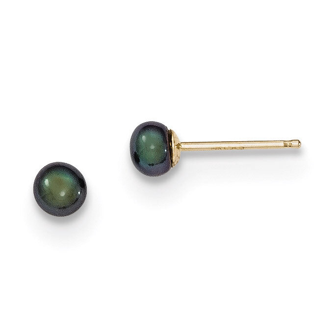 3-4mm Black Button Cultured Pearl Stud Earrings 14k Gold X30BB