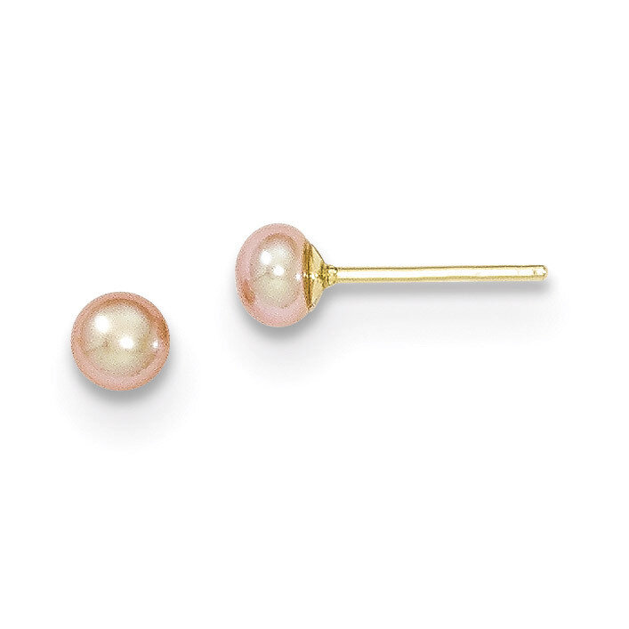 3-4mm Pink Button Cultured Pearl Stud Earrings 14k Gold X30BPI