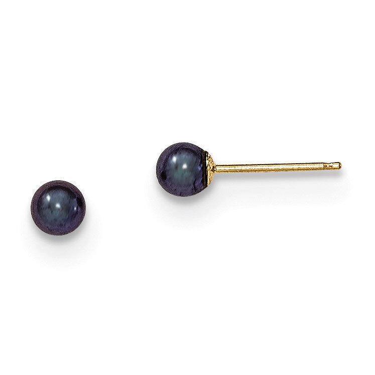 3-4mm Black Round Cultured Pearl Stud Earrings 14k Gold X30PB