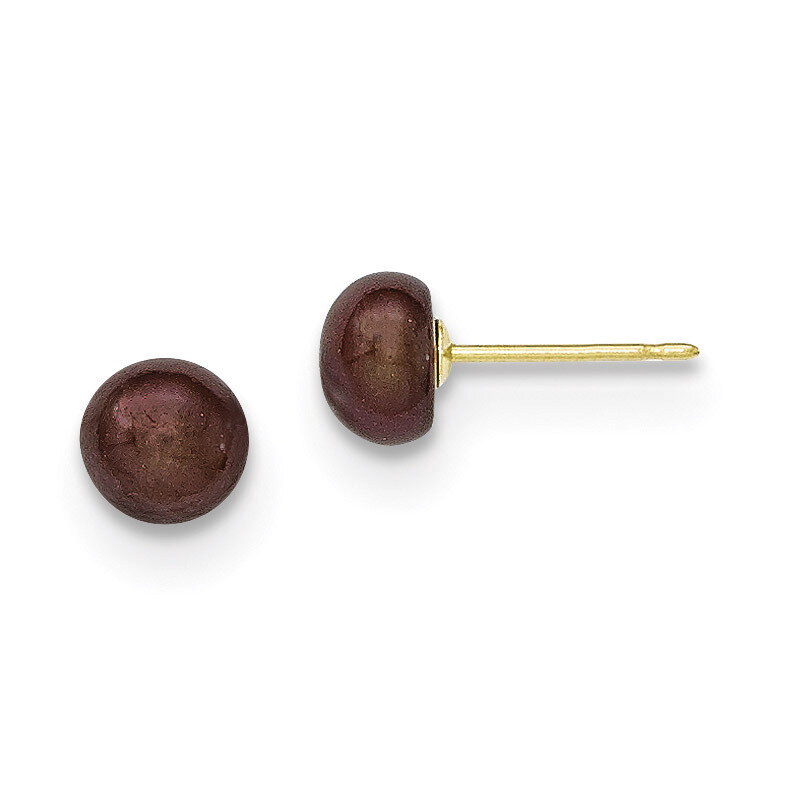 5-6mm Coffee Button Cultured Pearl Stud Earrings 14k Gold X50BC
