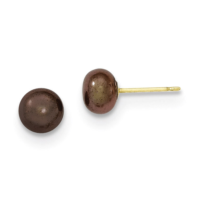 6-7mm Coffee Button Cultured Pearl Stud Earrings 14k Gold X60BC, MPN: X60BC, 191101433153