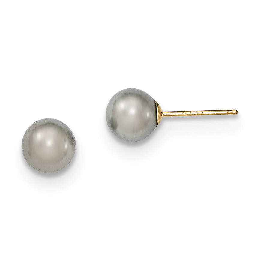 6-7mm Grey Round Cultured Pearl Stud Earrings 14k Gold X60PG, MPN: X60PG, 191101433207