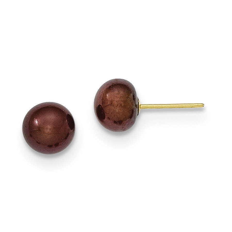 7-8mm Coffee Button Cultured Pearl Stud Earrings 14k Gold X70BC, MPN: X70BC, 191101433238