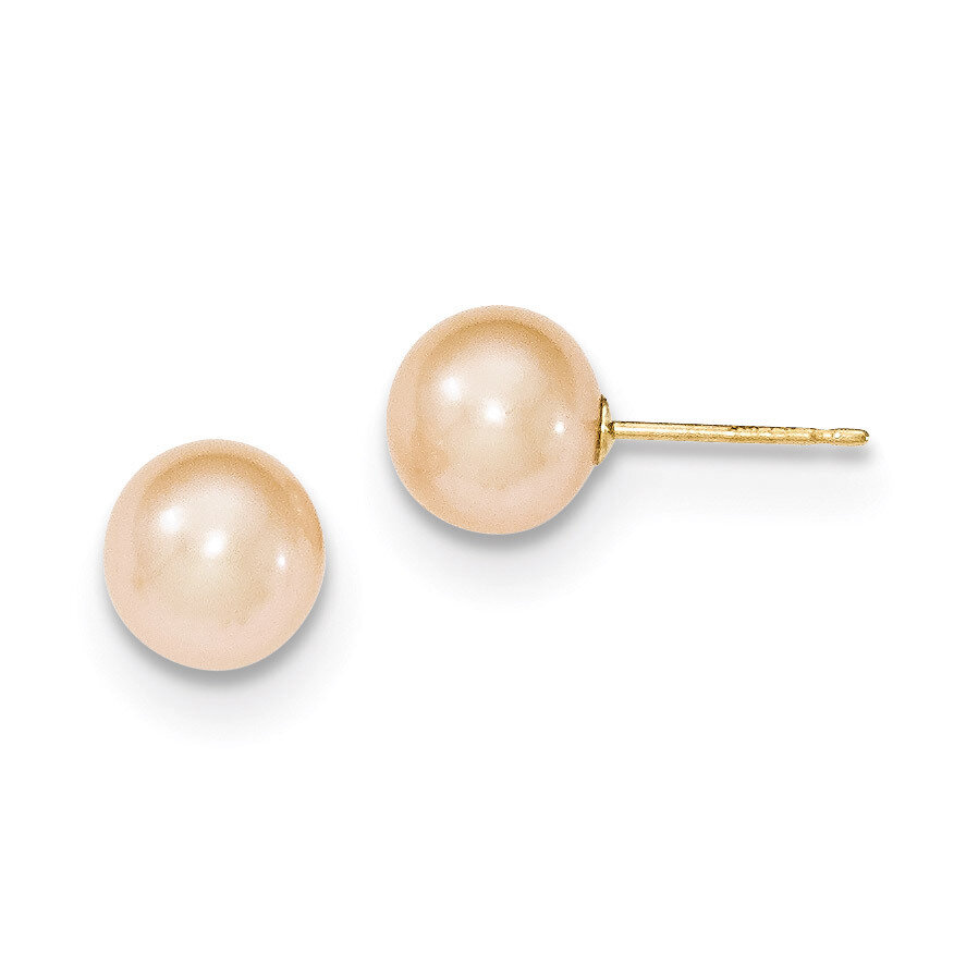7-8mm Pink Round Cultured Pearl Stud Earrings 14k Gold X70PPI