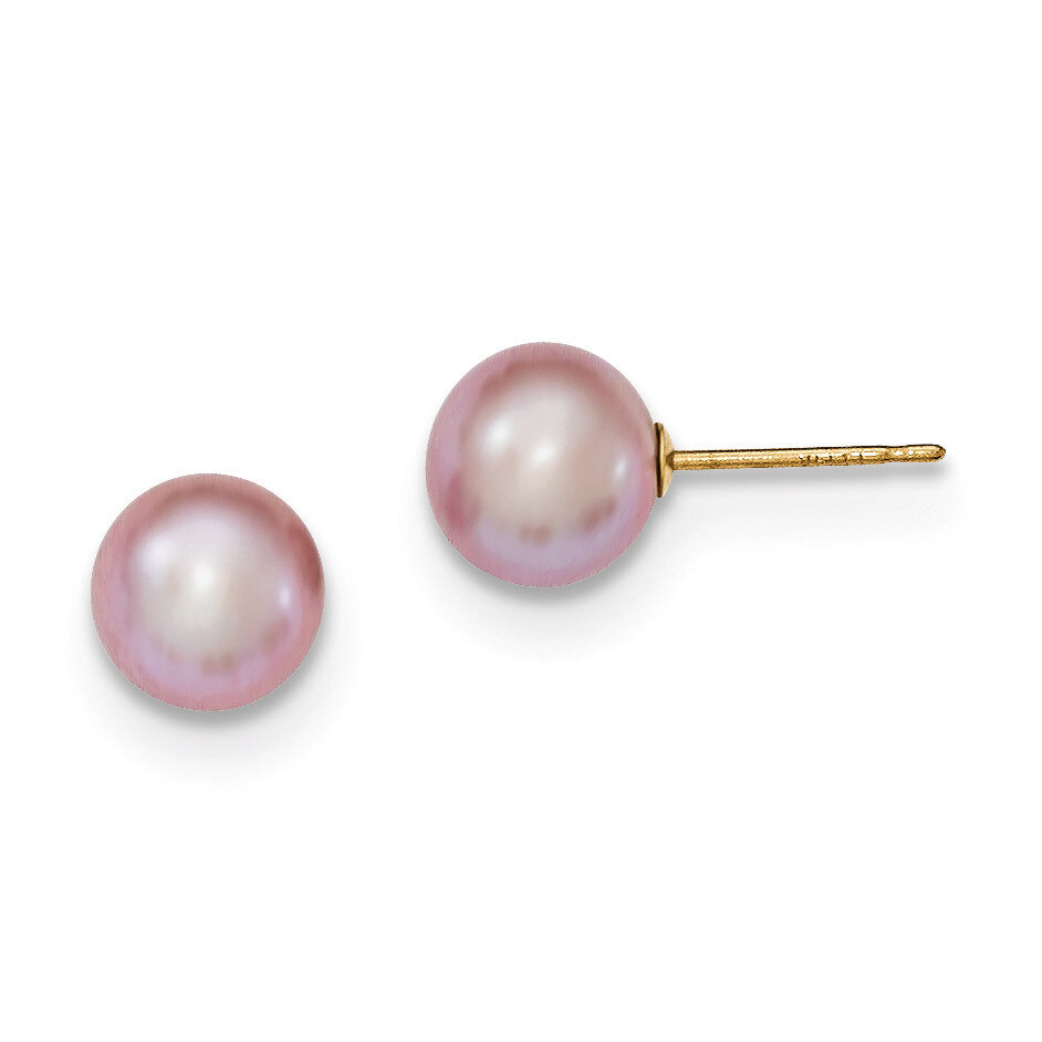 7-8mm Purple Round Cultured Pearl Stud Earrings 14k Gold X70PPU, MPN: X70PPU, 191101433306