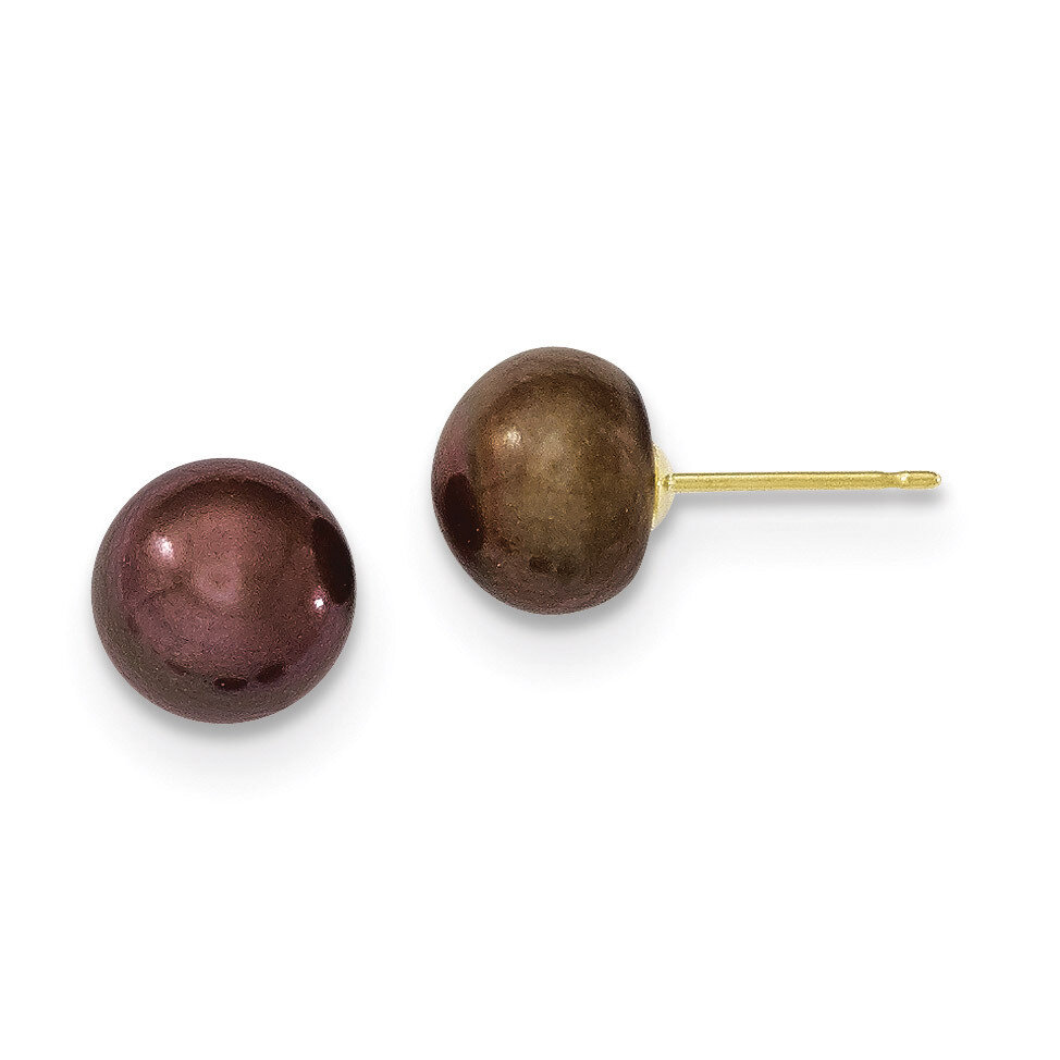 8-9mm Coffee Button Cultured Pearl Stud Earrings 14k Gold X80BC, MPN: X80BC, 191101433313