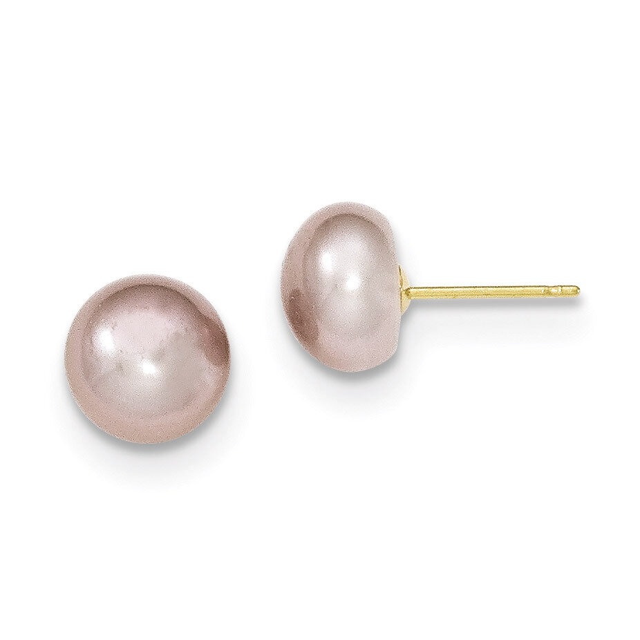 8-9mm Purple Button Cultured Pearl Stud Earrings 14k Gold X80BPU