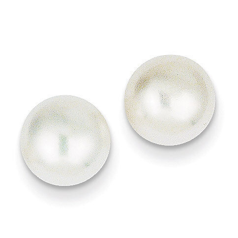 8-9mm White Button Cultured Pearl Stud Earrings 14k Gold X80BW