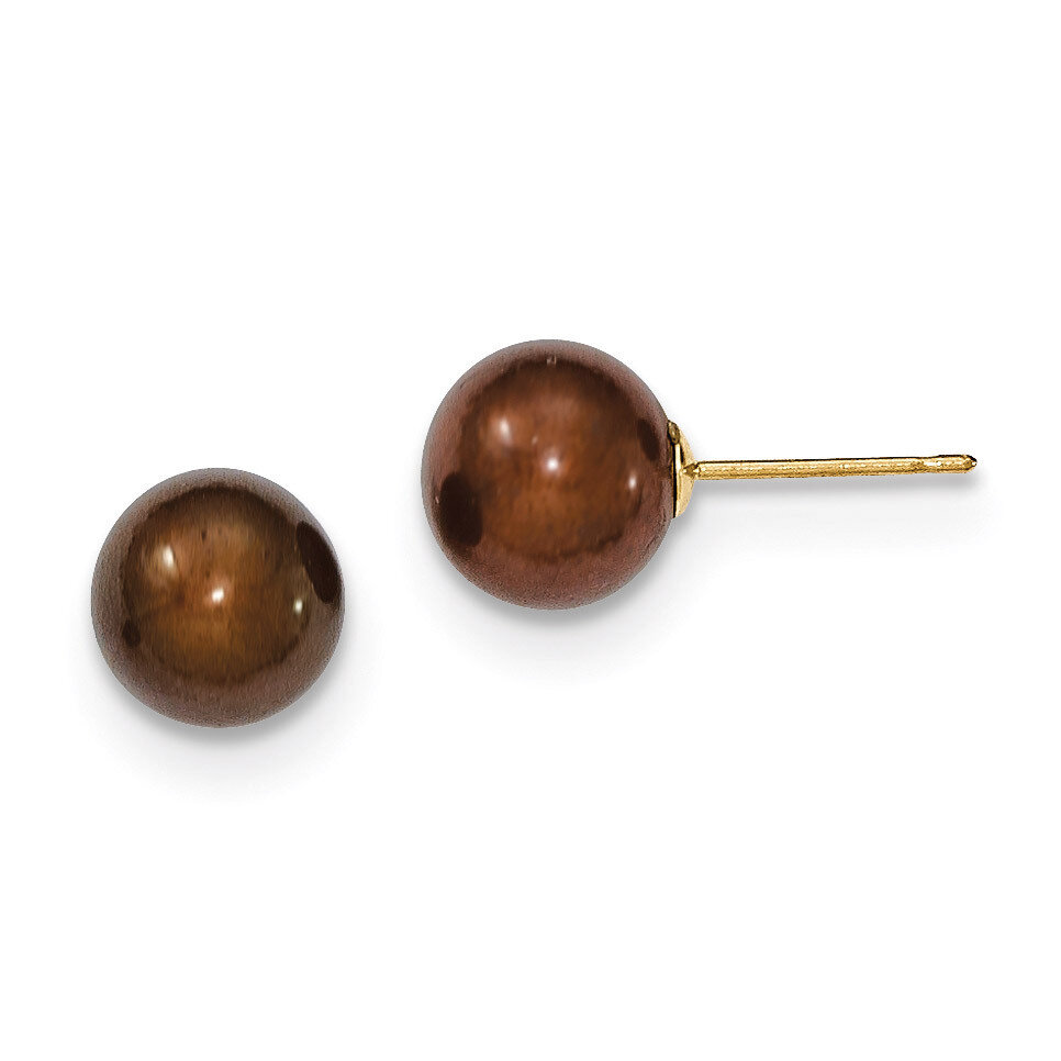 8-9mm Coffee Round Cultured Pearl Stud Earrings 14k Gold X80PC