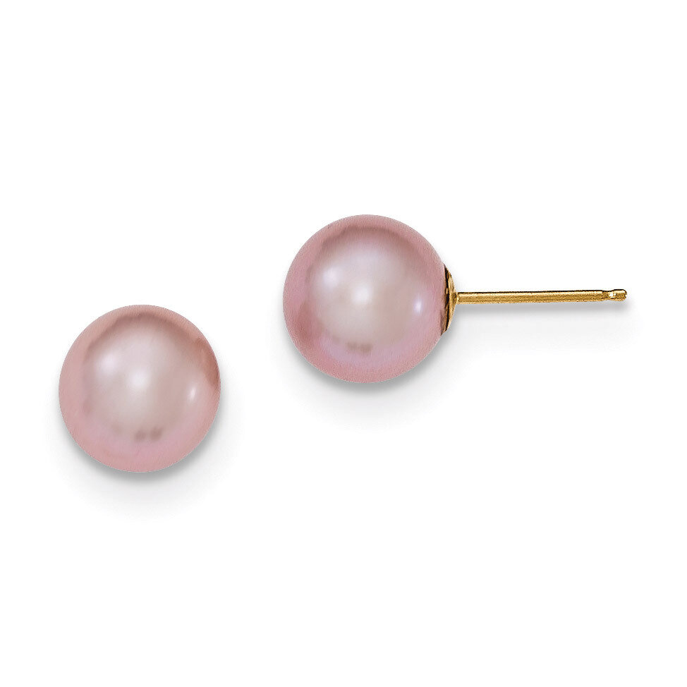 8-9mm Purple Round Cultured Pearl Stud Earrings 14k Gold X80PPU, MPN: X80PPU, 191101433382