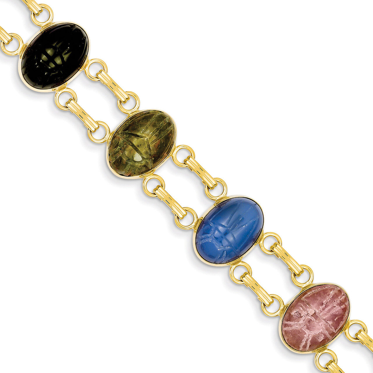 7 Stone Scarab Bracelet 14k Gold X9