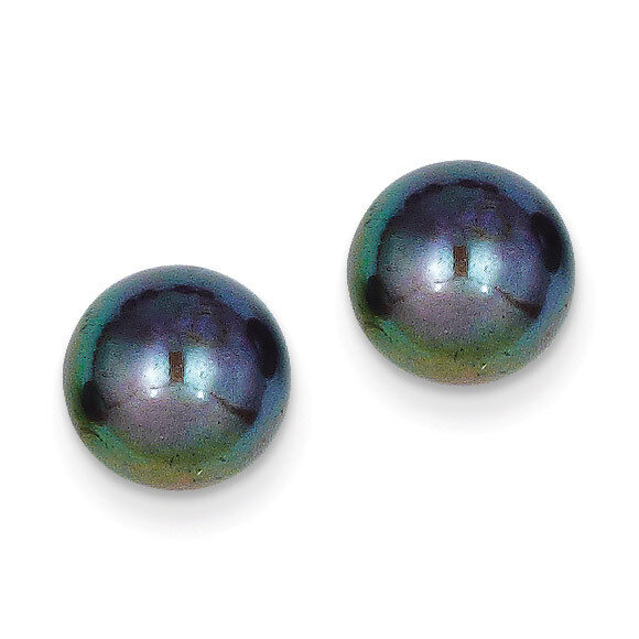9-10mm Black Button Cultured Pearl Stud Earrings 14k Gold X90BB, MPN: X90BB, 815479016540
