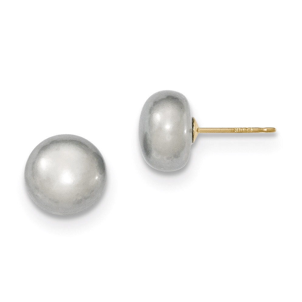 9-10mm Grey Button Cultured Pearl Stud Earrings 14k Gold X90BG, MPN: X90BG, 191101433405