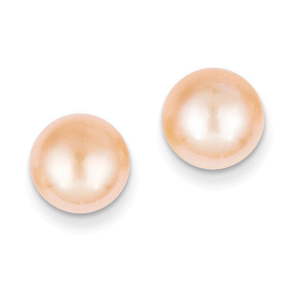 9-10mm Pink Button Cultured Pearl Stud Earrings 14k Gold X90BPI