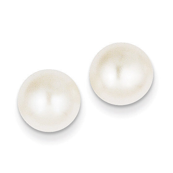 9-10mm White Button Cultured Pearl Stud Earrings 14k Gold X90BW, MPN: X90BW, 815479016564