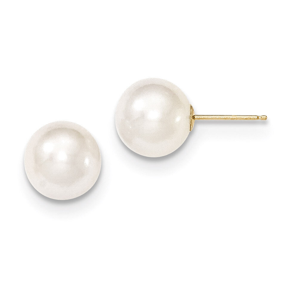 9-10mm White Round Cultured Pearl Stud Earrings 14k Gold X90PW