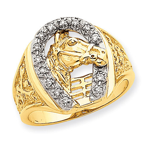Mens Horseshoe with Horse in Center Ring Mounting 14k Two-Tone Gold X9464
